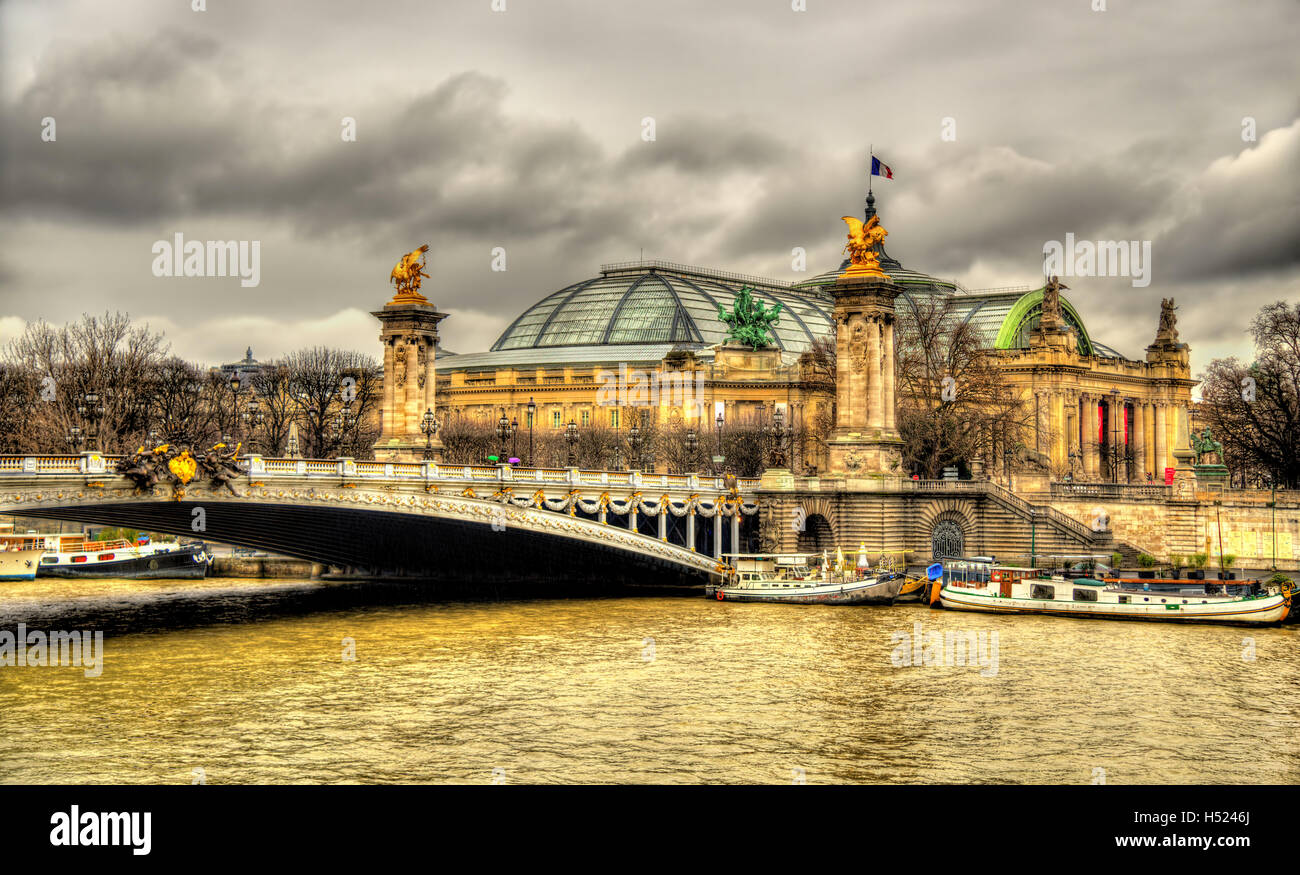 Pont Alexandre lll e Le Grand Palais a Parigi, Francia Foto Stock