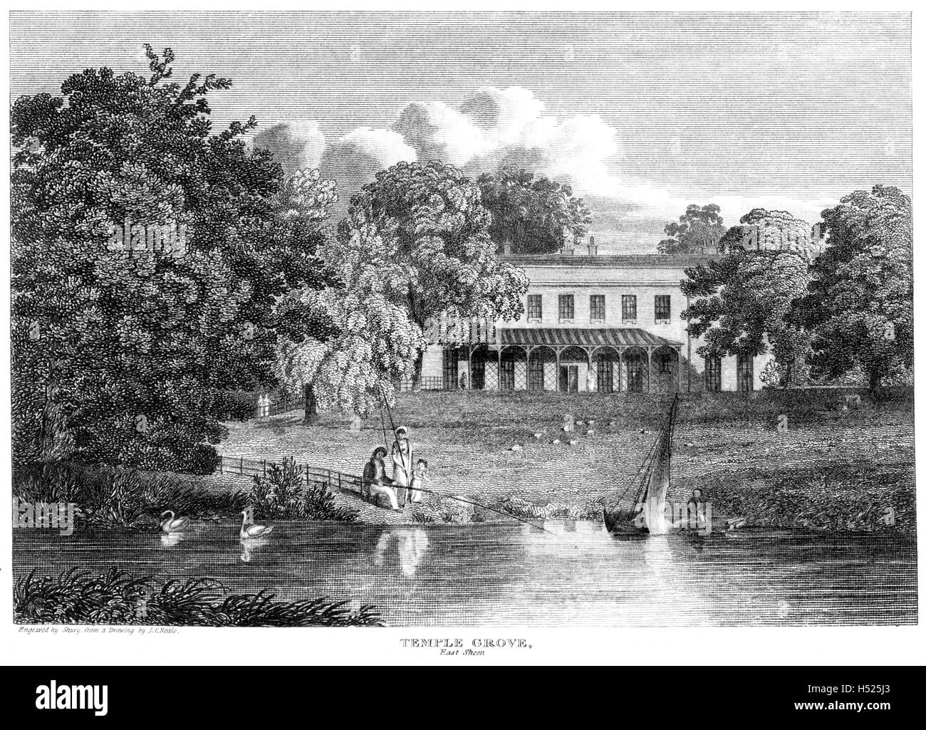 Una incisione di Tempio Grove, East Sheen, Surrey scansionati ad alta risoluzione da un libro stampato in 1812. Ritiene copyright gratuito Foto Stock