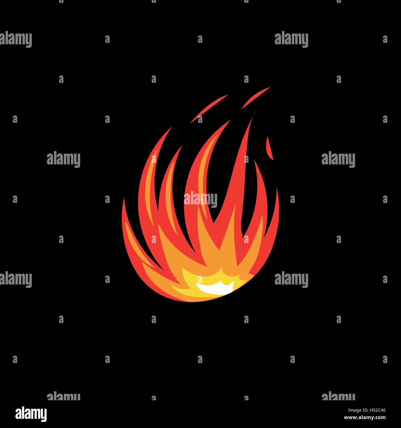 Abstract isolato rosso e arancione fiamma di fuoco logo su sfondo bianco. Campfire logotipo. Il cibo piccante simbolo. Icona di calore. Energia calda segno. Illustrazione Vettoriale. Illustrazione Vettoriale