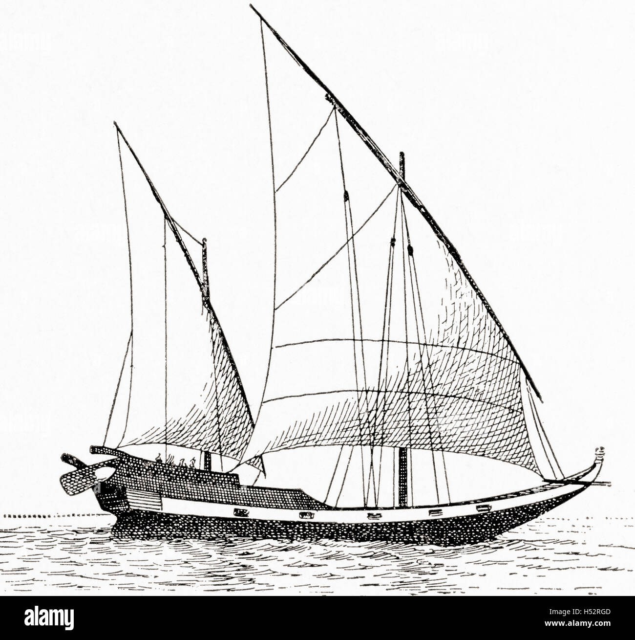 Un arabo tradizionale imbarcazione a vela chiamato baghlah, bagala o baggala, un grande mare profondo dhow. Foto Stock