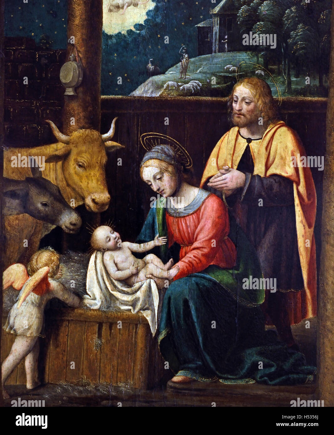 Nascita di Cristo di Bernardino Luini (c. 1480/82 - 1532) era un Nord pittore italiano da Leonardo's circle. Italia Foto Stock