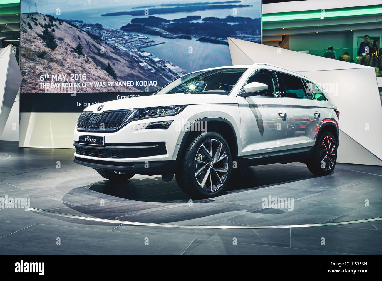 Parigi, Francia - 29 Settembre 2016: 2017 Skoda Kodiaq presentato il Motor Show di Parigi a Porte de Versailles Foto Stock
