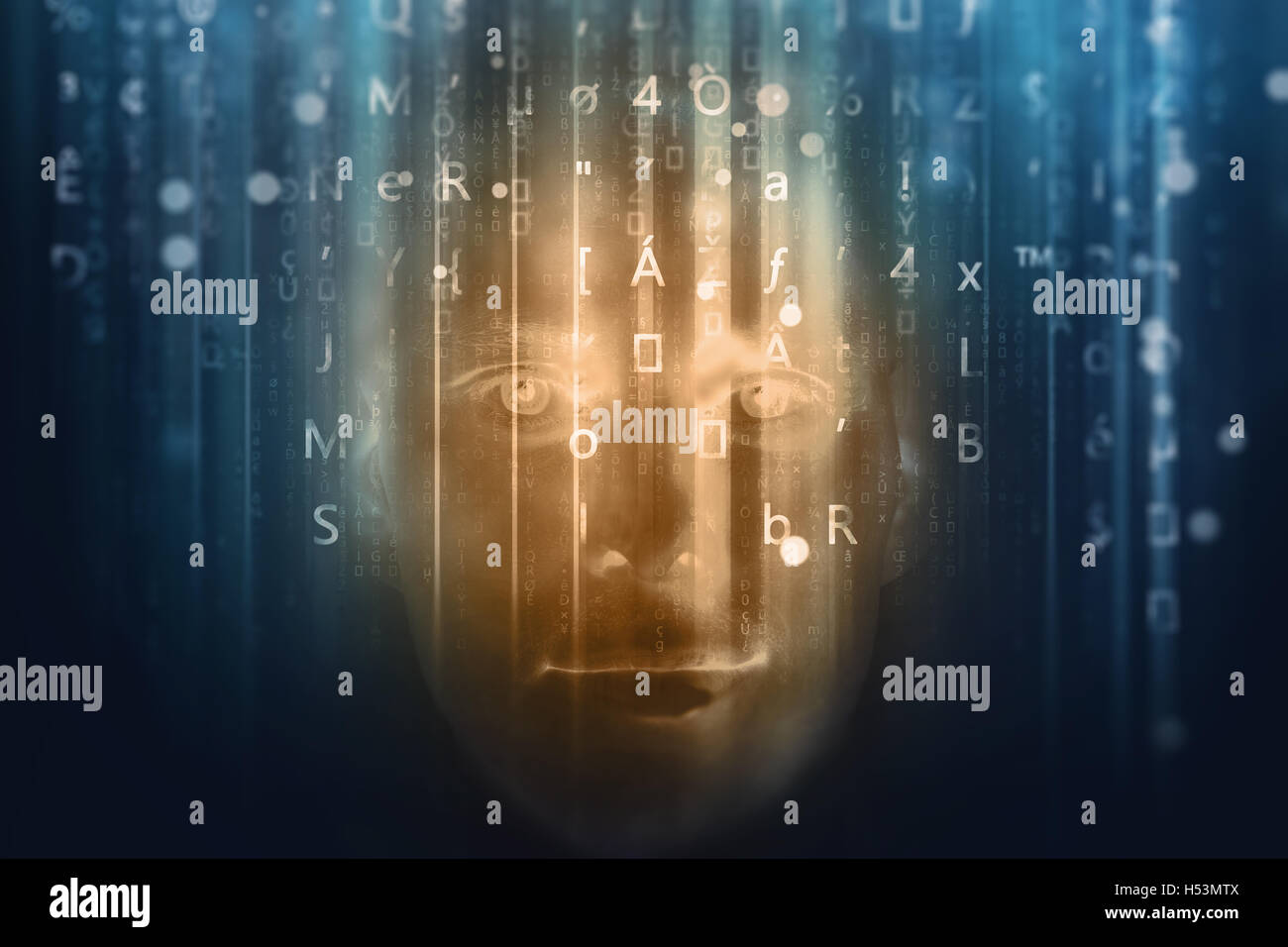 Faccia in codice binario Foto Stock