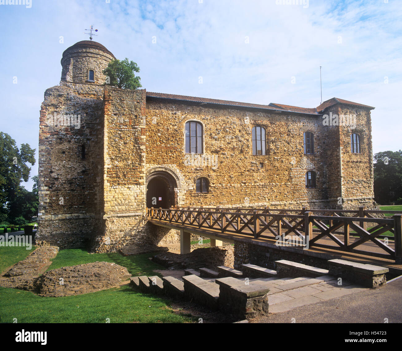 Gran Bretagna, Inghilterra, Essex, Colchester, la vista del castello di Colchester, mantenere il castello costruito dai Normanni tra il 1076- 1125 Foto Stock