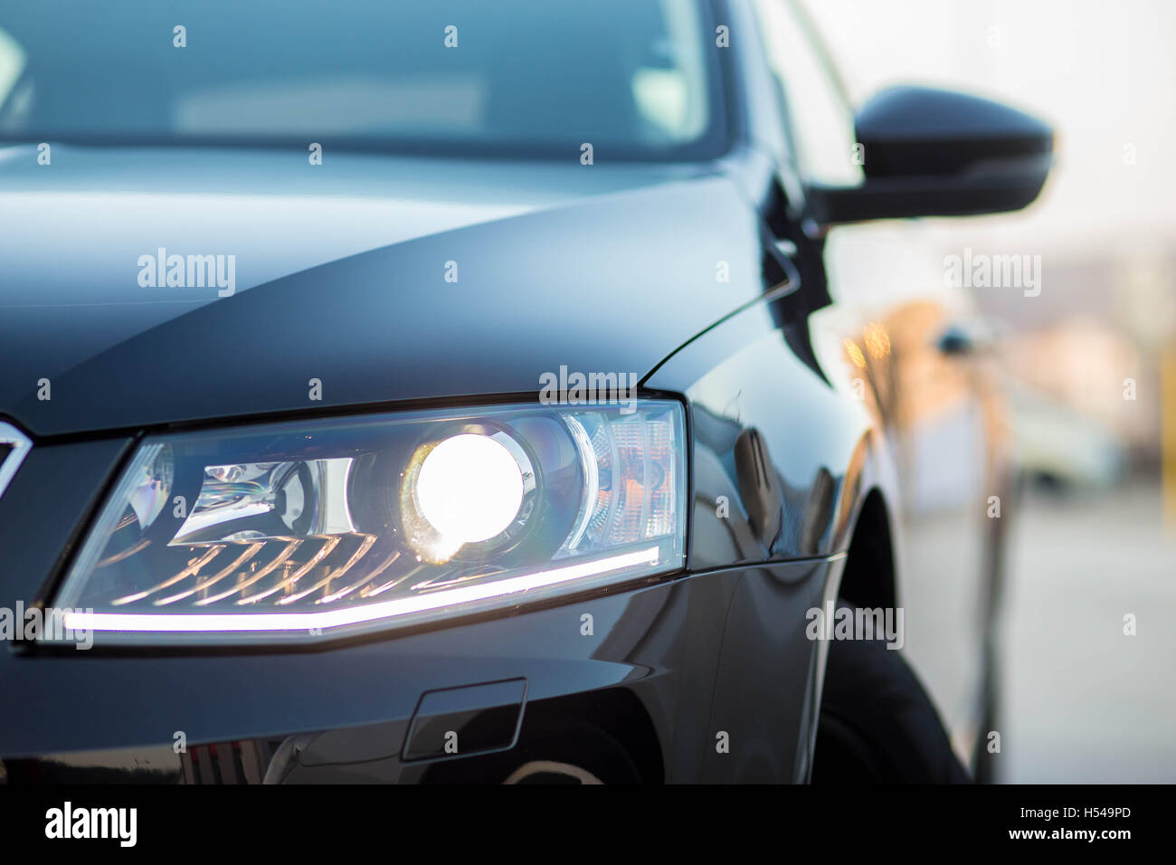 Nuovo di zecca Skoda auto dettaglio dei fari Foto Stock