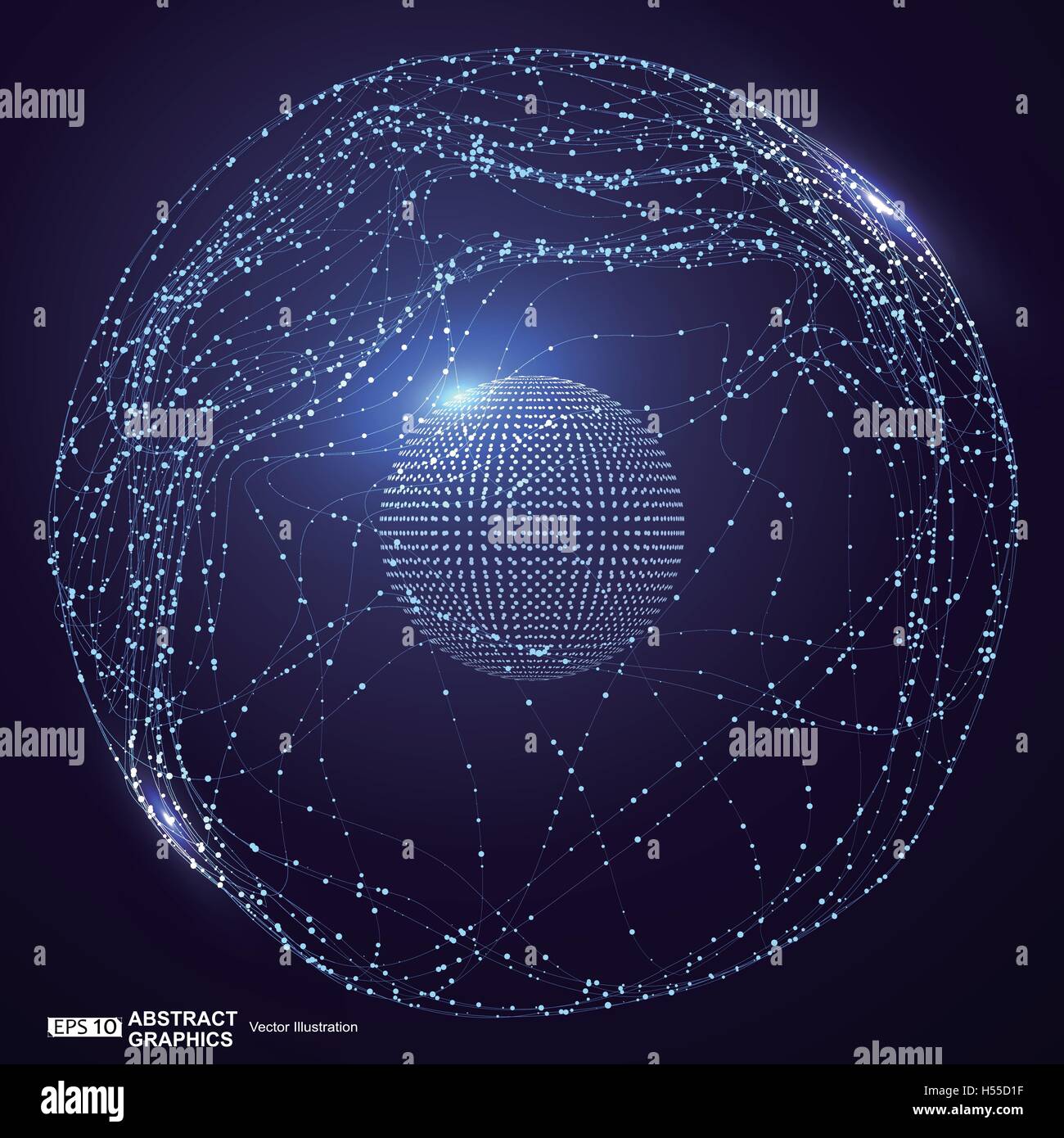 Punto curva e costruito la sfera wireframe, tecnologico senso illustrazione astratta. Illustrazione Vettoriale