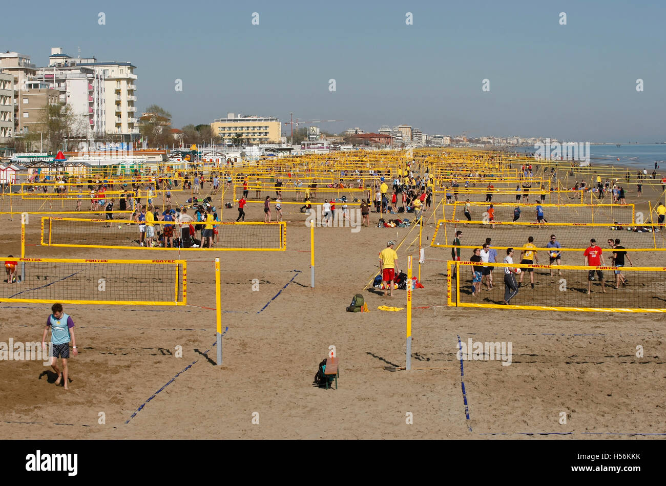 Il più grande d'Europa beach volley festival sulla spiaggia di Riccione, Emilia Romagna, Italia, Europa Foto Stock