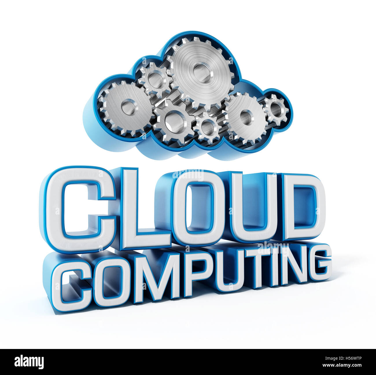 Ingranaggi formando una nuvola di forma e il cloud computing testo. 3D illustrazione Foto Stock