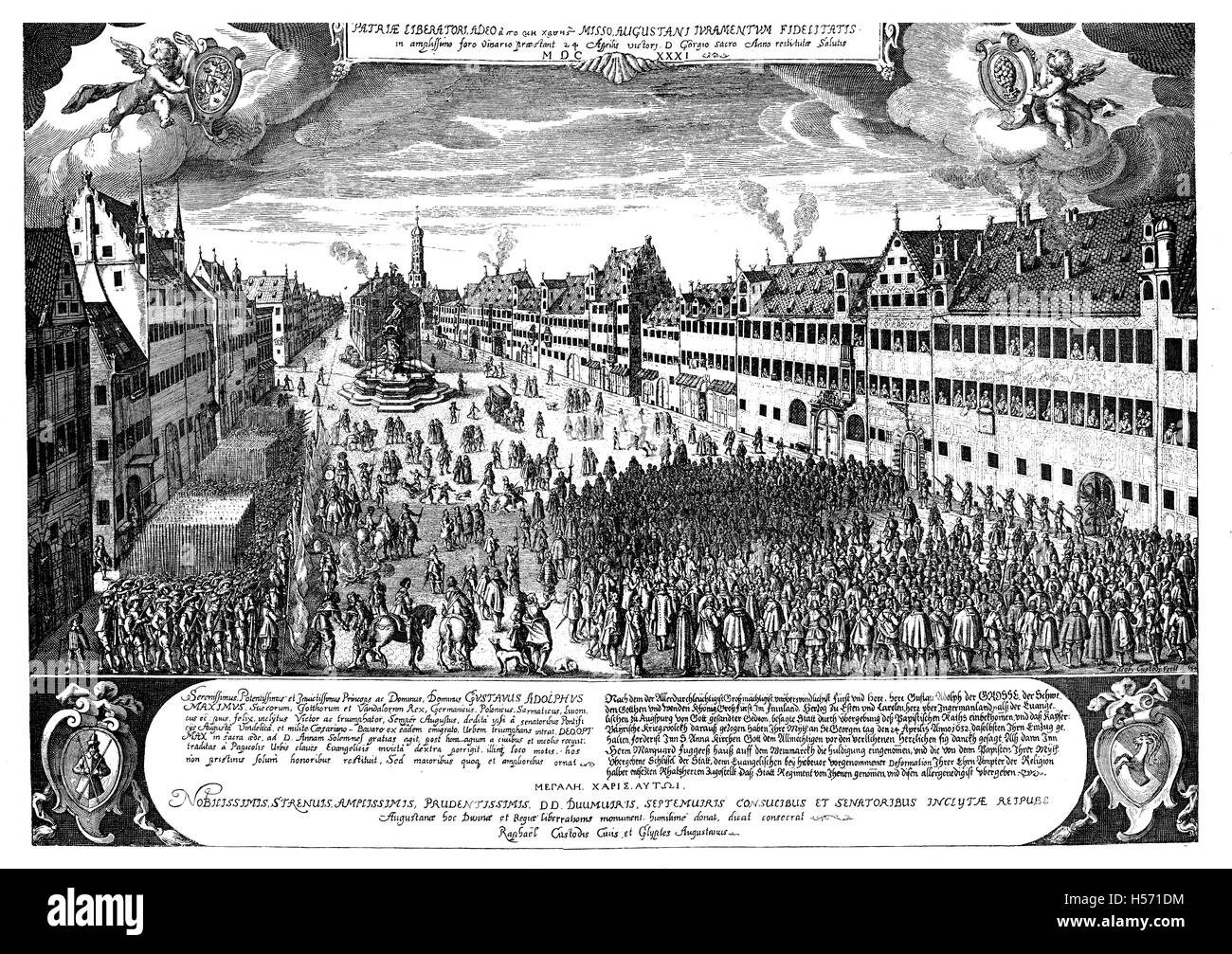 Visitare il sito web di Gustav Adolf II re di Svezia per la libera città imperiale Augsburg nel 1632 Foto Stock