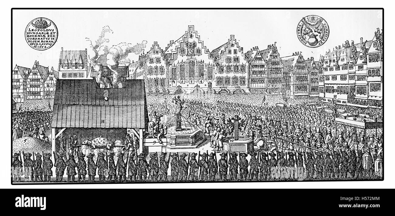 Anno 1658, coronamento di Leopoldo I di Asburgo imperatore del Sacro Romano Impero a Francoforte Foto Stock