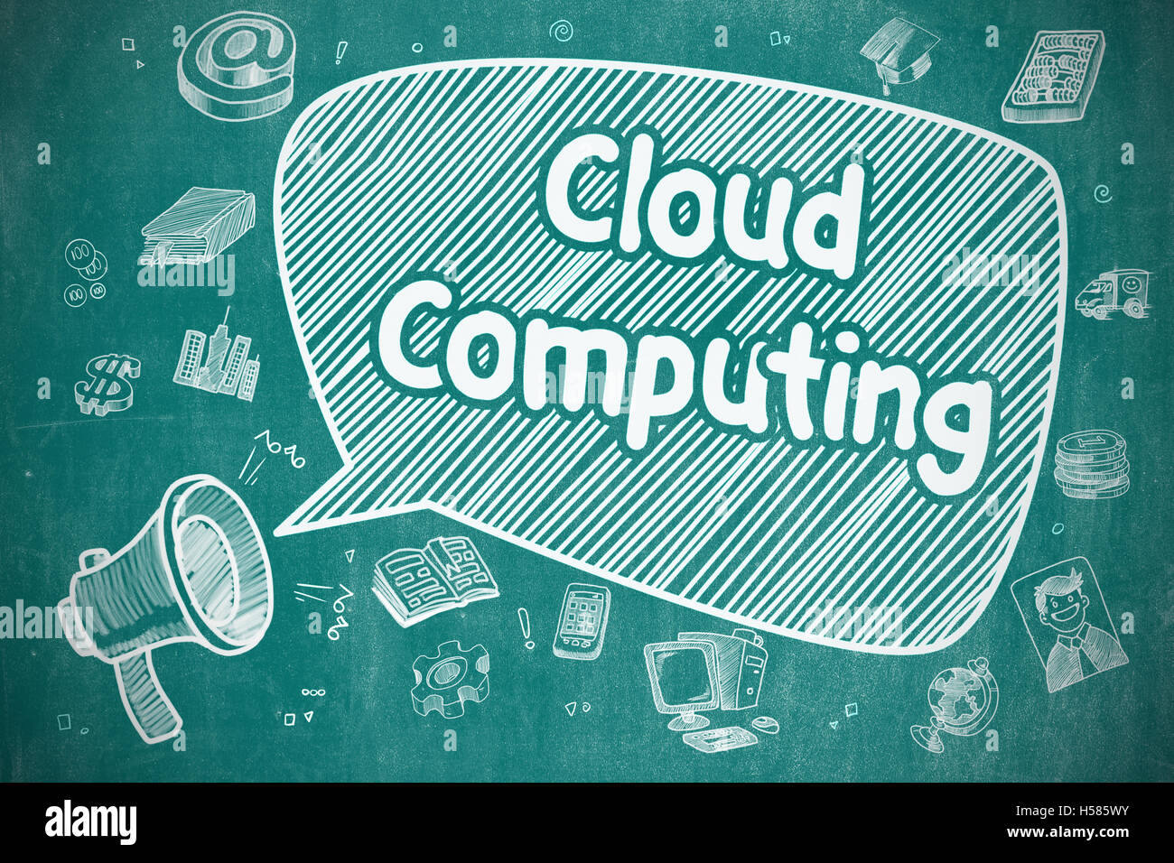 Cloud Computing - Doodle illustrazione sulla lavagna blu. Foto Stock