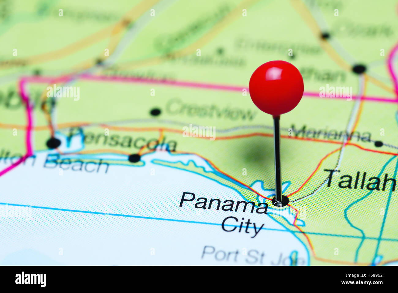 Panama City imperniata su una mappa della Florida, Stati Uniti d'America Foto Stock