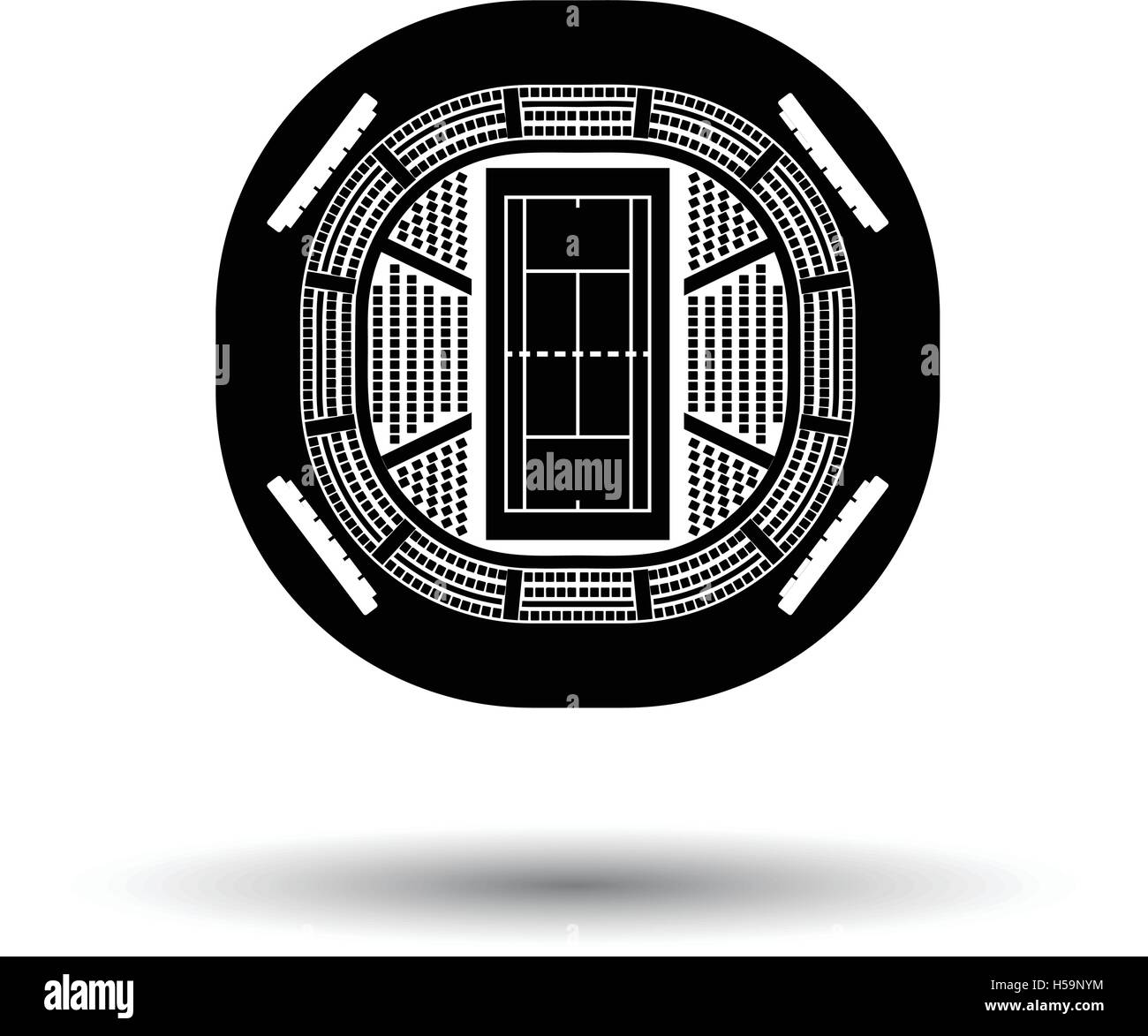 Lo stadio di tennis vista aerea icona. Sfondo bianco con ombra design. Illustrazione Vettoriale. Illustrazione Vettoriale