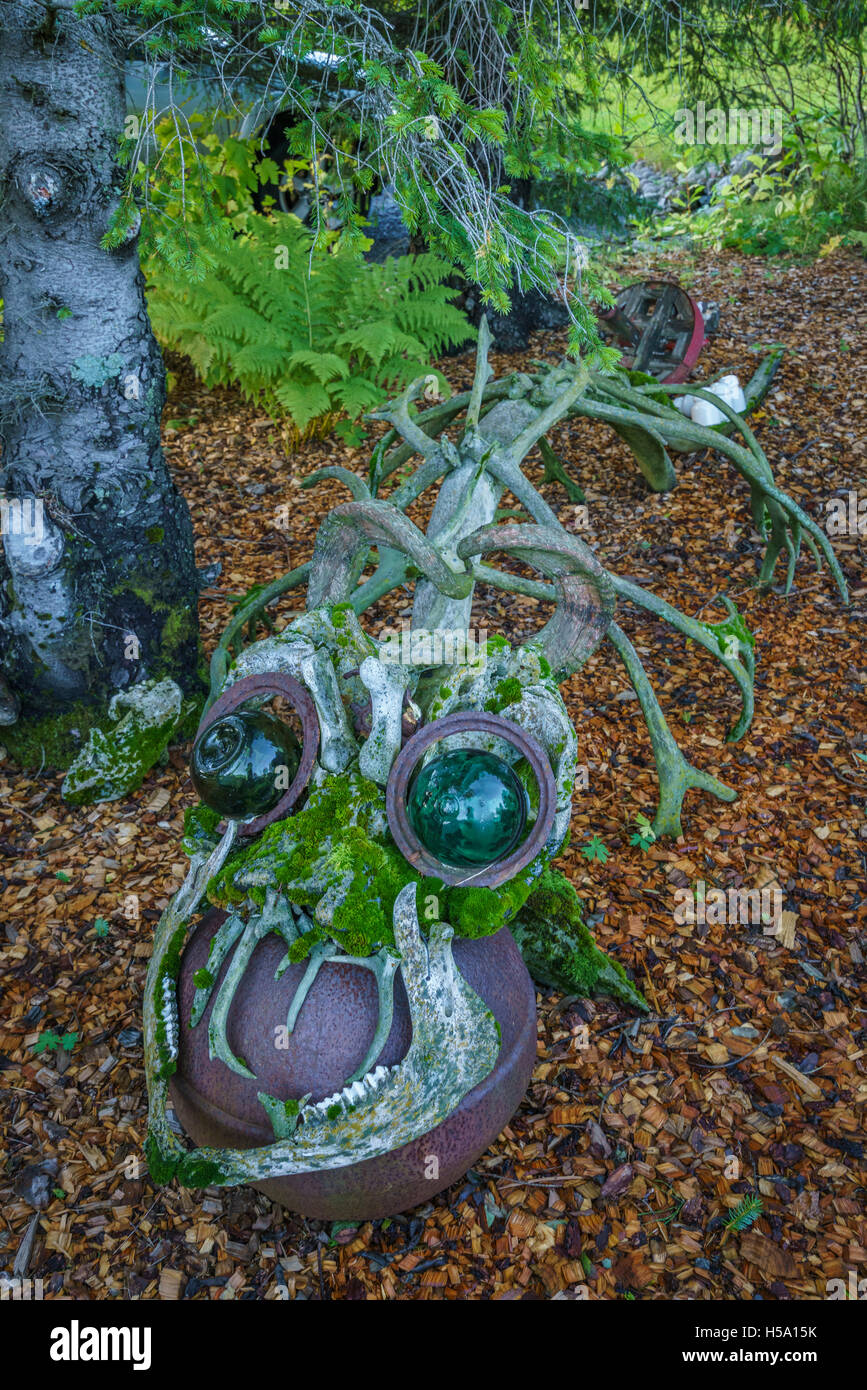 Giardino scultura in pietra Petras raccolta, Stodvarfjordur, Islanda Orientale. Foto Stock