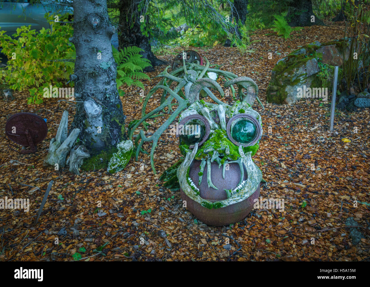 Giardino scultura in pietra Petras raccolta, Stodvarfjordur, Islanda Orientale. Foto Stock