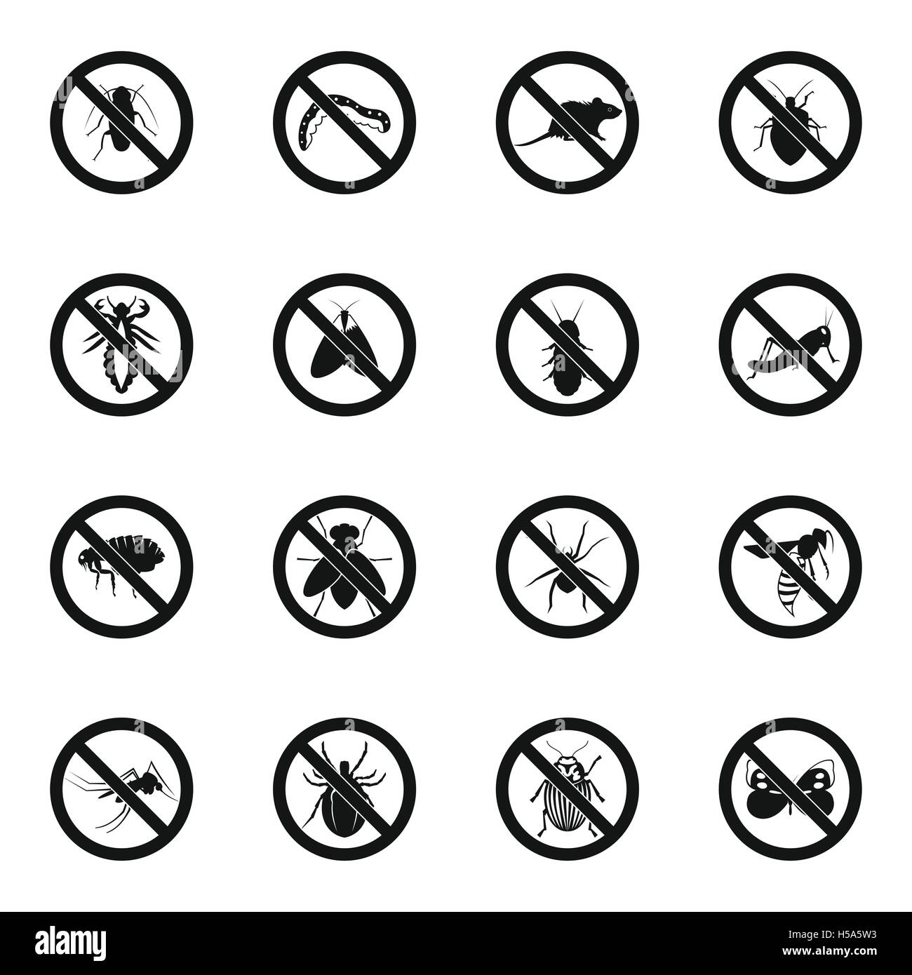 Nessun segno di insetto set di icone, stile semplice Illustrazione Vettoriale