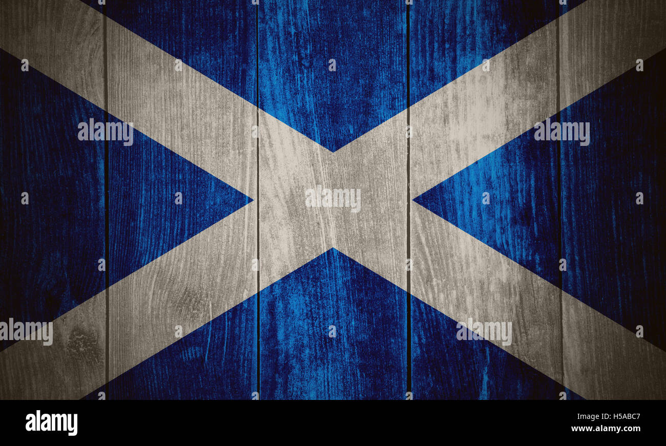 Bandiera della Scozia o Scottish banner su sfondo di legno Foto Stock