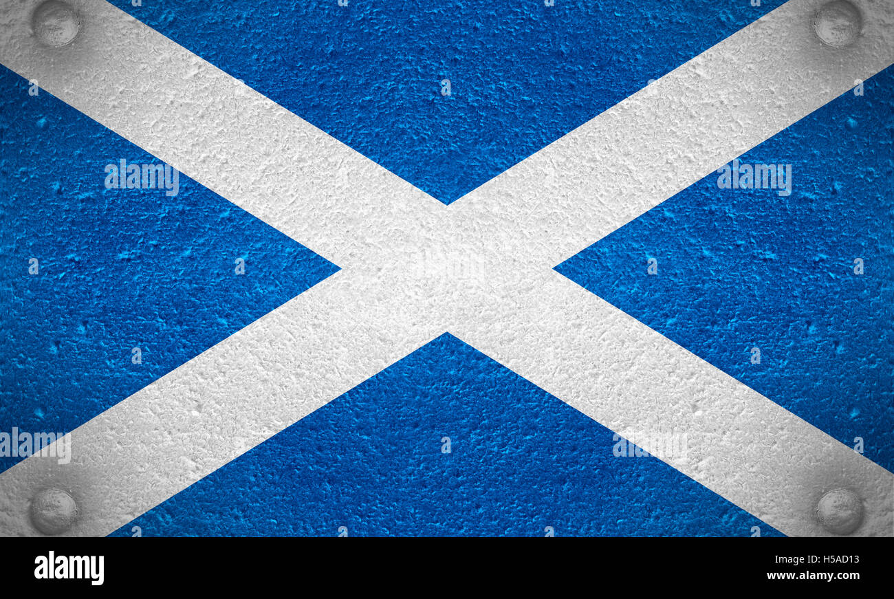 Bandiera della Scozia o Scottish banner su sfondo di acciaio Foto Stock