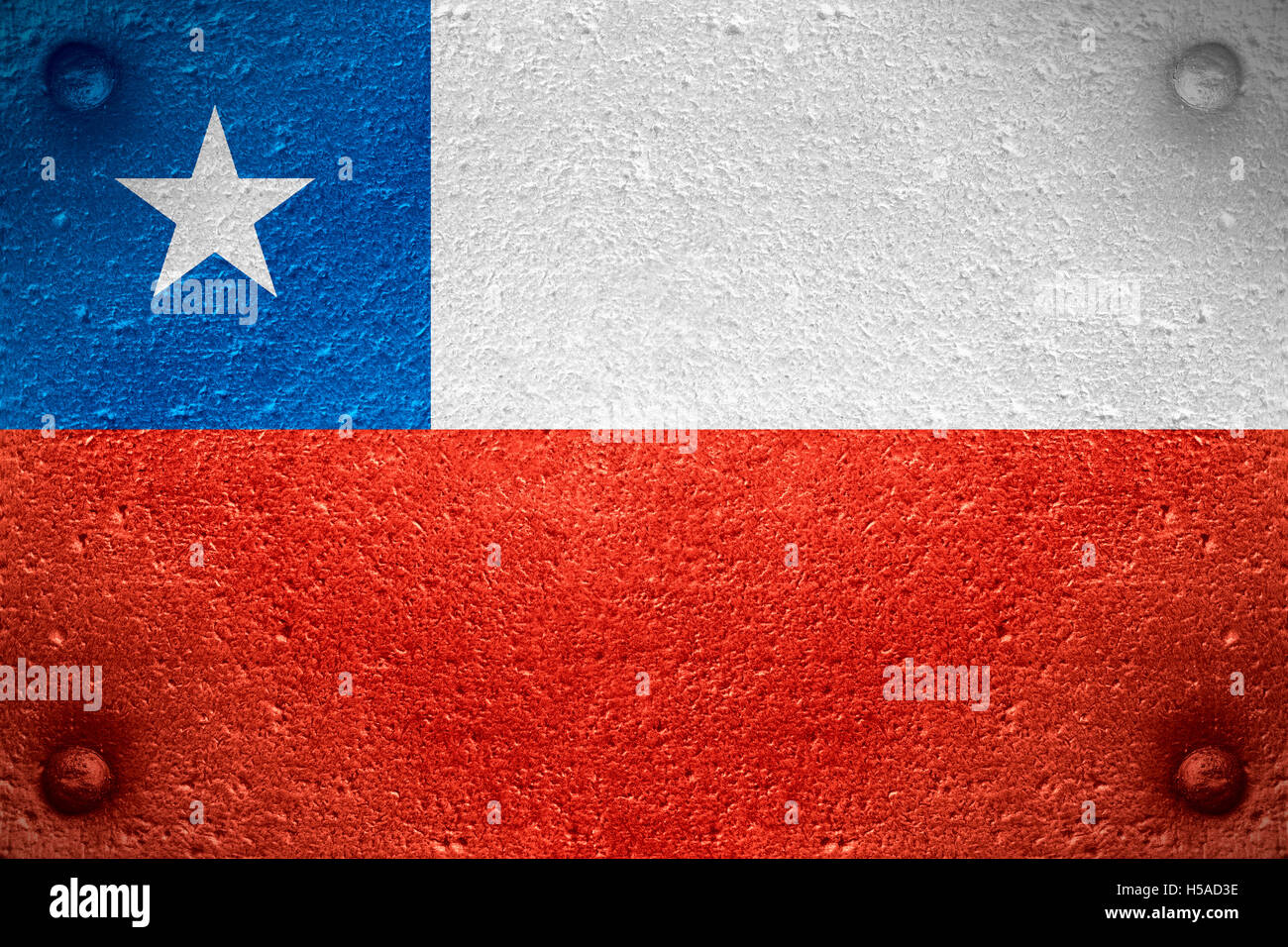 Bandiera del Cile o cilena banner su sfondo di acciaio Foto Stock