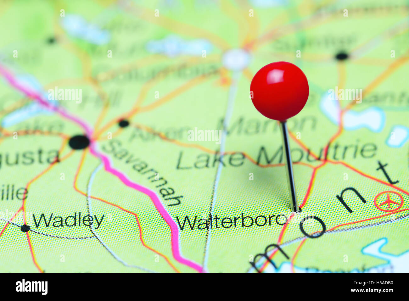 Walterboro imperniata su una mappa della Carolina del Sud, STATI UNITI D'AMERICA Foto Stock
