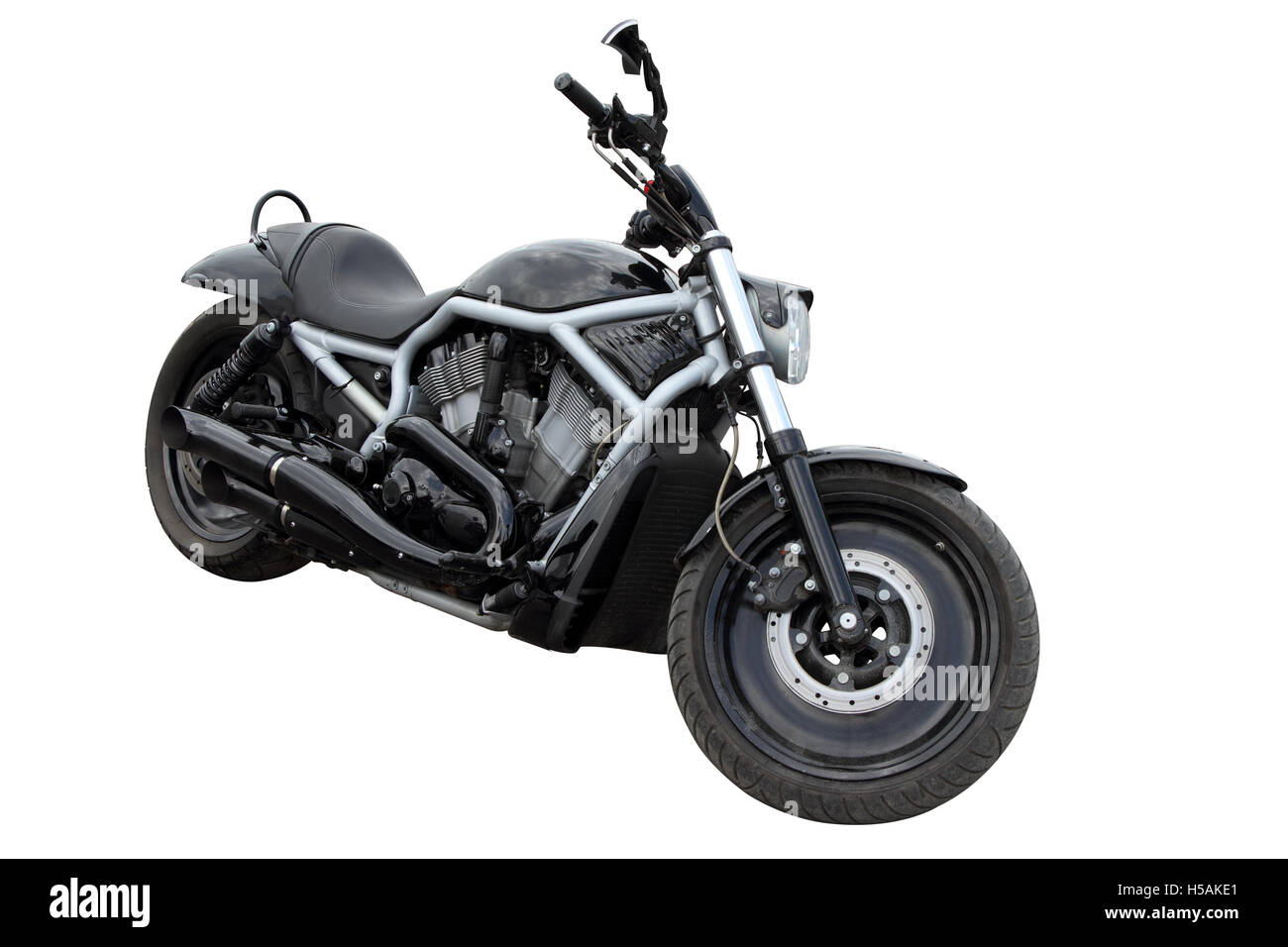 Nero motociclo moderno isolato su sfondo bianco Foto Stock