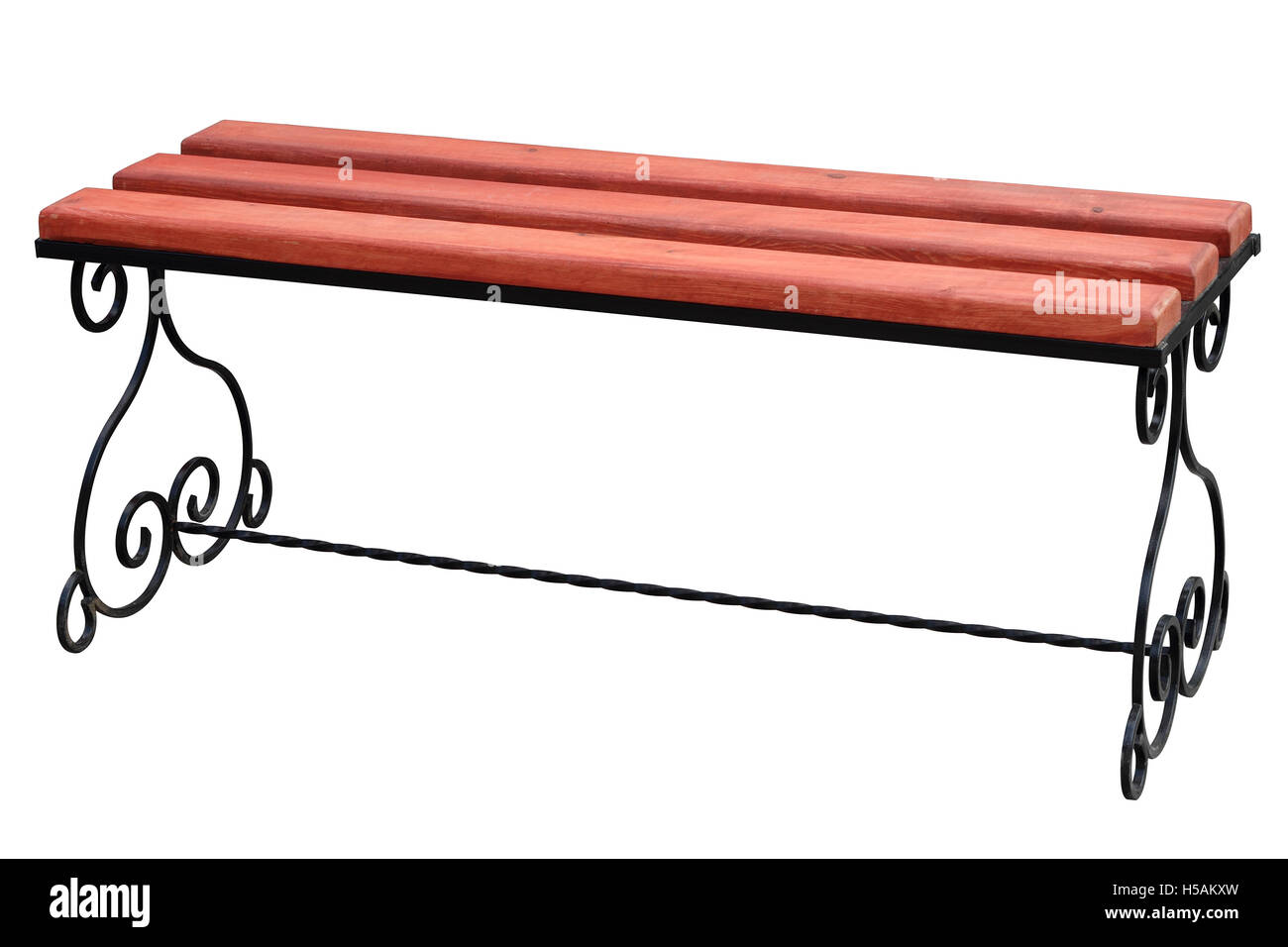 Ferro battuto panchina isolati su sfondo bianco Foto Stock