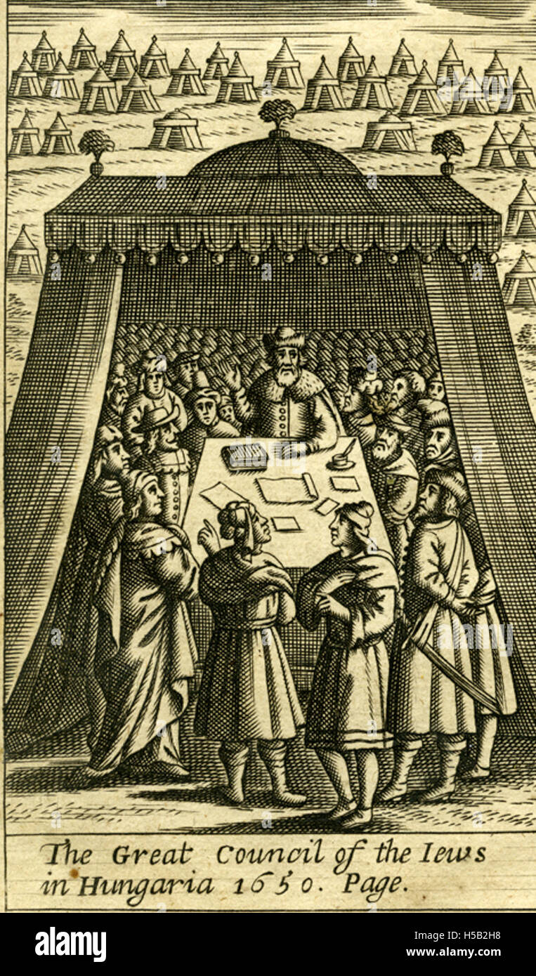 Una rappresentazione storica del grande Consiglio degli ebrei in Ungheria nel 1650. Questo consiglio fu un importante organo di governo ebraico durante il XVII secolo nel Regno d'Ungheria. Foto Stock