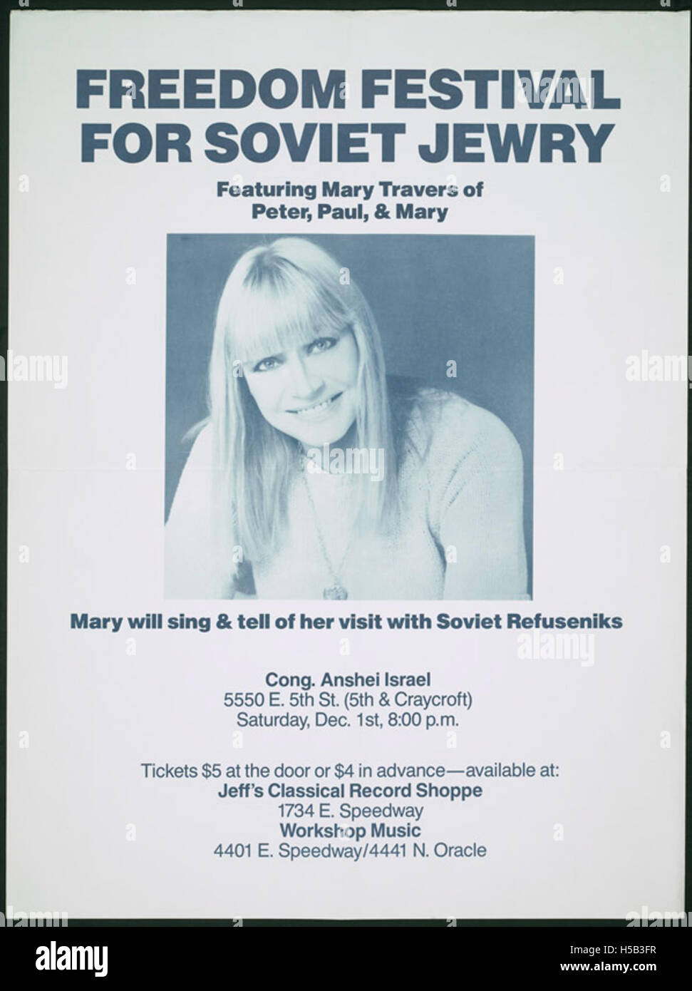Il Freedom Festival for Soviet Jewry, con Mary Travers di Peter, Paul e Mary, sostenne il movimento sovietico americano Jewry. L'evento evidenziò la difficile situazione degli ebrei sovietici e dei Refusenik che cercavano di emigrare. Foto Stock