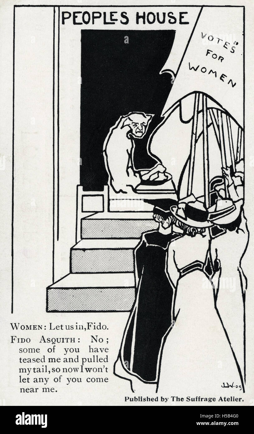 Immagini relative al movimento per il suffragio, che probabilmente raffigurano la difesa del diritto di voto delle donne, usando illustrazioni a colori o poster per diffondere il messaggio di uguaglianza e diritti politici per le donne. Foto Stock