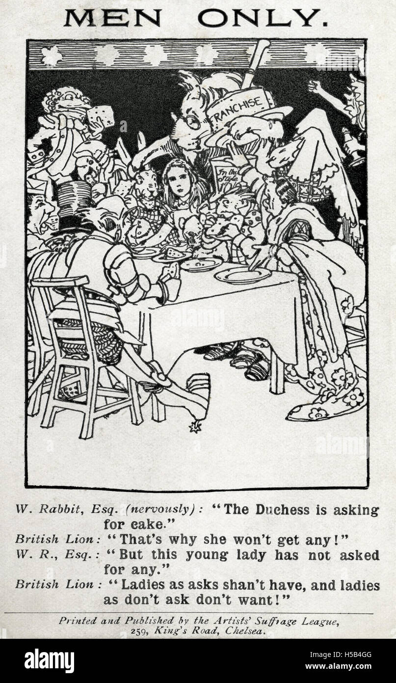 Le immagini a colori del suffragio dei primi anni del XX secolo raffigurano scene a sostegno del diritto di voto delle donne. Queste rappresentazioni artistiche sono state utilizzate per coinvolgere bambini e adulti nel movimento del suffragio combinando l'attivismo con l'espressione creativa. Foto Stock