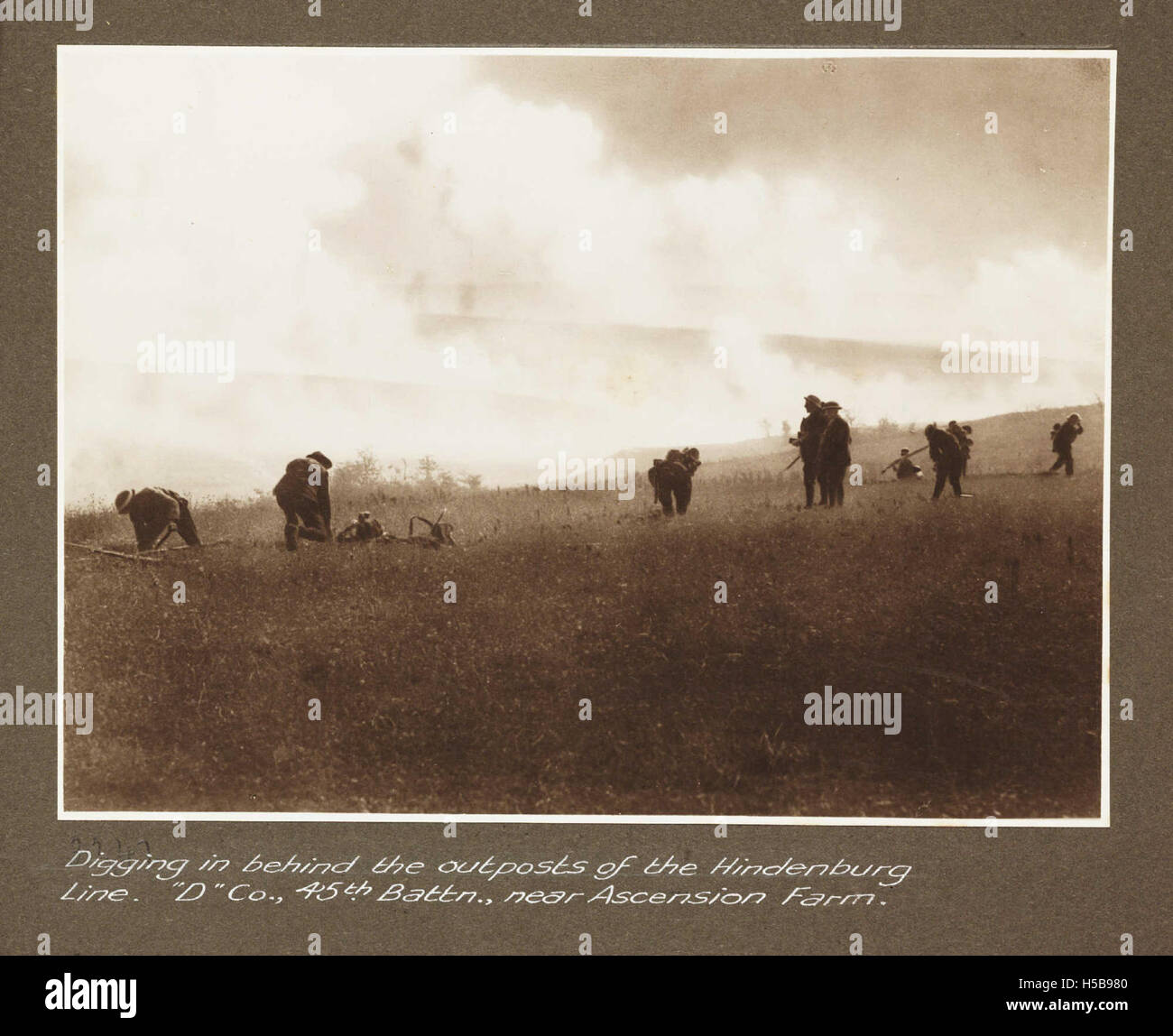 Scavare dietro gli avamposti della linea Hindenburg. 'D' Co, 45th Battn, nei pressi di ascensione Farm Foto Stock
