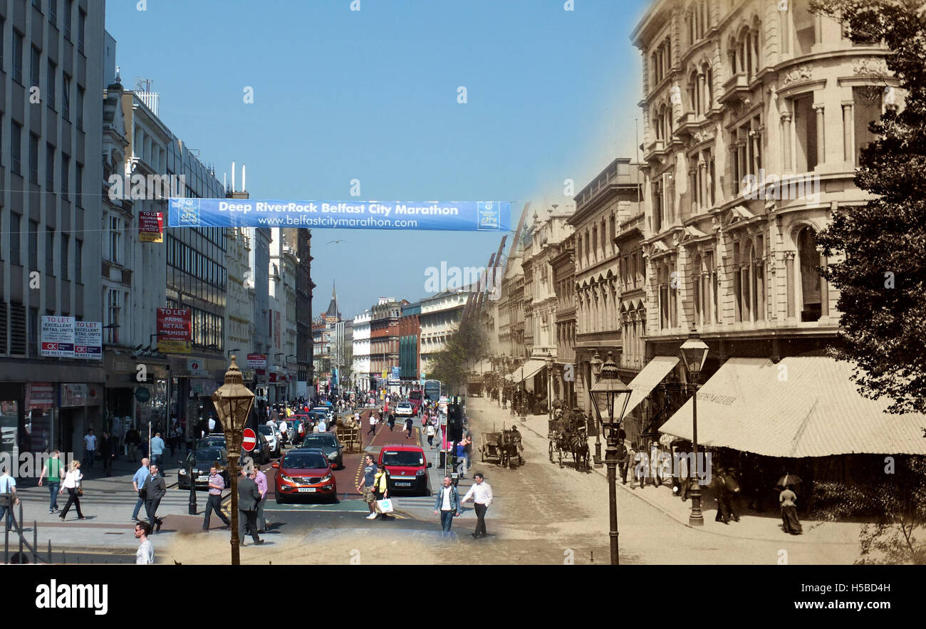 Donegal Place a Belfast è una strada notevole nel centro della città, conosciuta per il suo significato storico e il suo ruolo nello sviluppo del paesaggio urbano di Belfast. Foto Stock