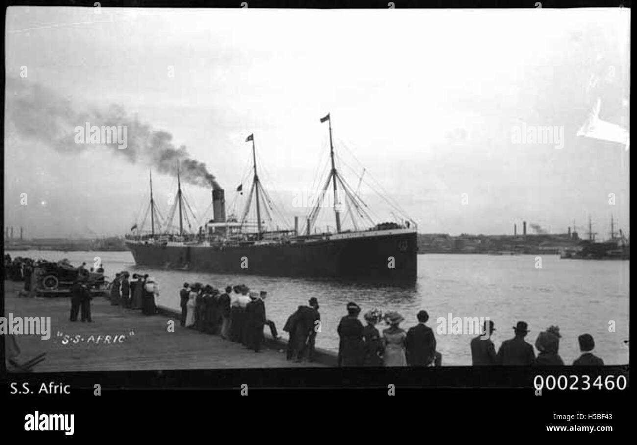 La SS Afric era una nave della White Star Line, nel 1908 circa, nota per il suo servizio passeggeri. Come parte della rinomata compagnia di navigazione, la nave contribuì ai viaggi transatlantici durante i primi anni del XX secolo. Foto Stock
