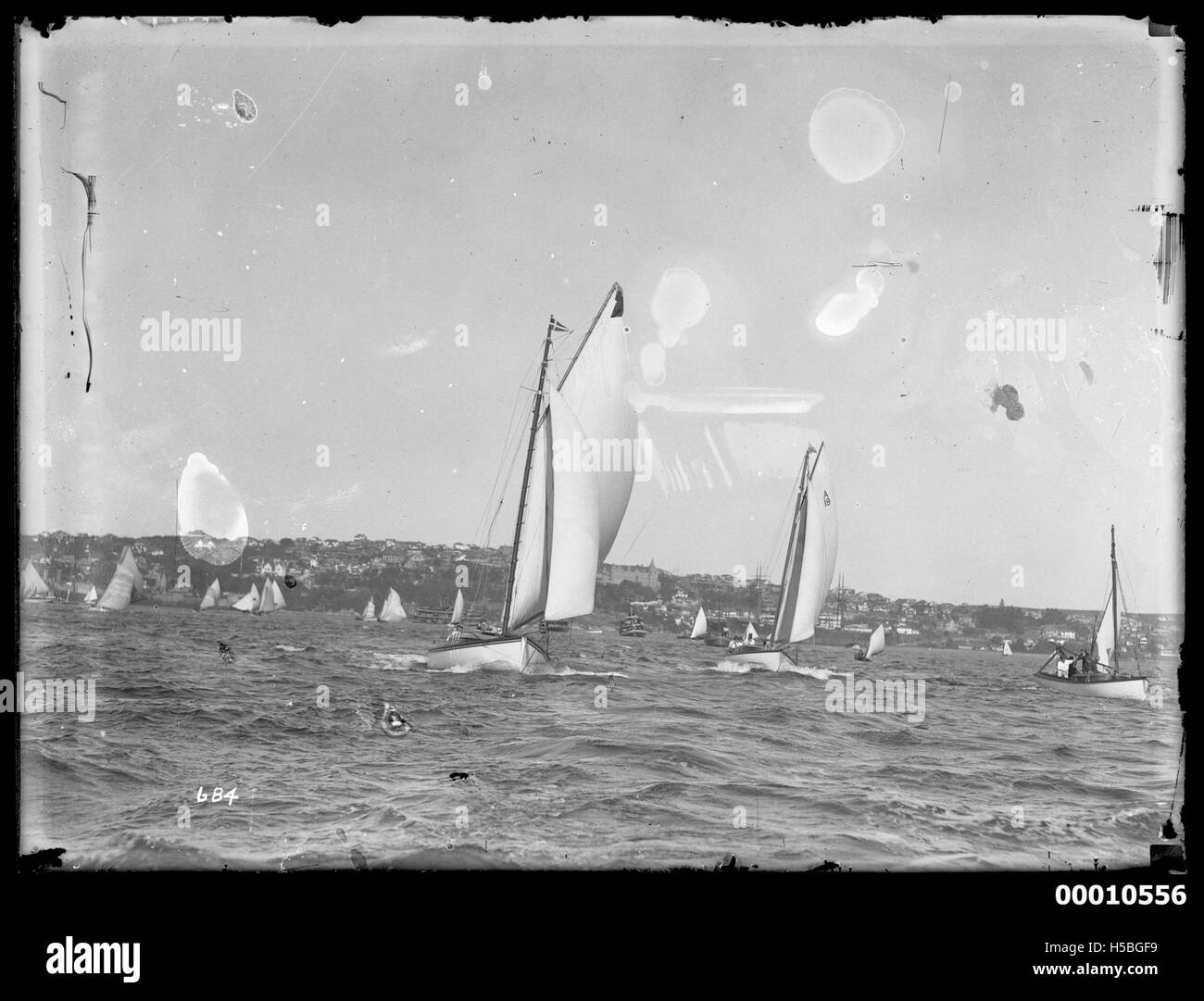 Una gara di scivoli sul porto di Sydney mette in mostra il panorama competitivo della vela in Australia. L'evento mette in evidenza l'abilità e la tradizione dei marinai australiani e la popolarità della navigazione nella regione. Foto Stock