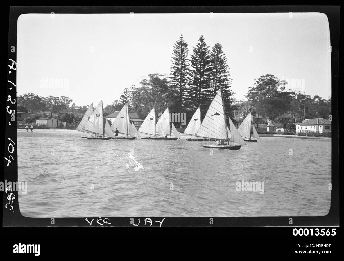 I Vee Jays, sotto vela, sono visti qui durante un evento di festival, forse legato a una celebrazione nazionale o a un festival marittimo. L'immagine mostra i velieri che partecipano all'evento, mettendo in evidenza la tradizione marittima e l'atmosfera festosa che circonda il festival nazionale. Foto Stock