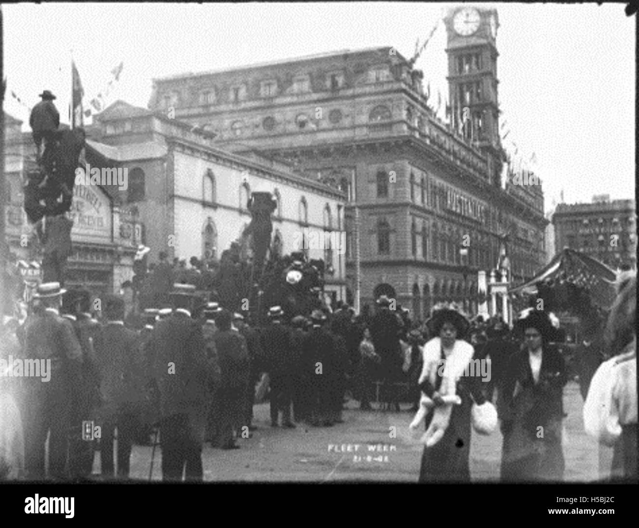 La parata di benvenuto di Sydney per la Great White Fleet, un evento storico significativo quando la Great White Fleet della Marina degli Stati Uniti visitò l'Australia nel 1908. Foto Stock