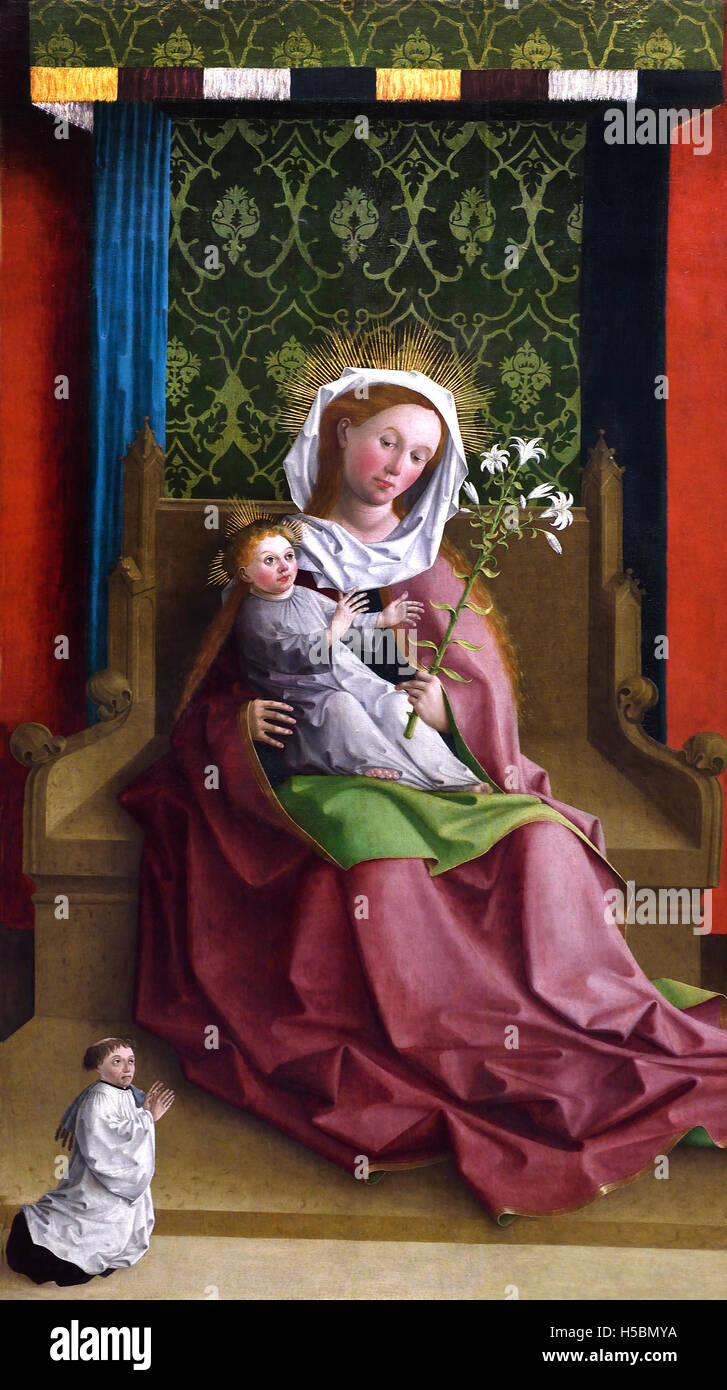 La Madonna in trono col Bambino e - Meister - Maestro della Passione di Darmstadt 1440 Oberschwaben Mittelrhein tedesco Germania Foto Stock