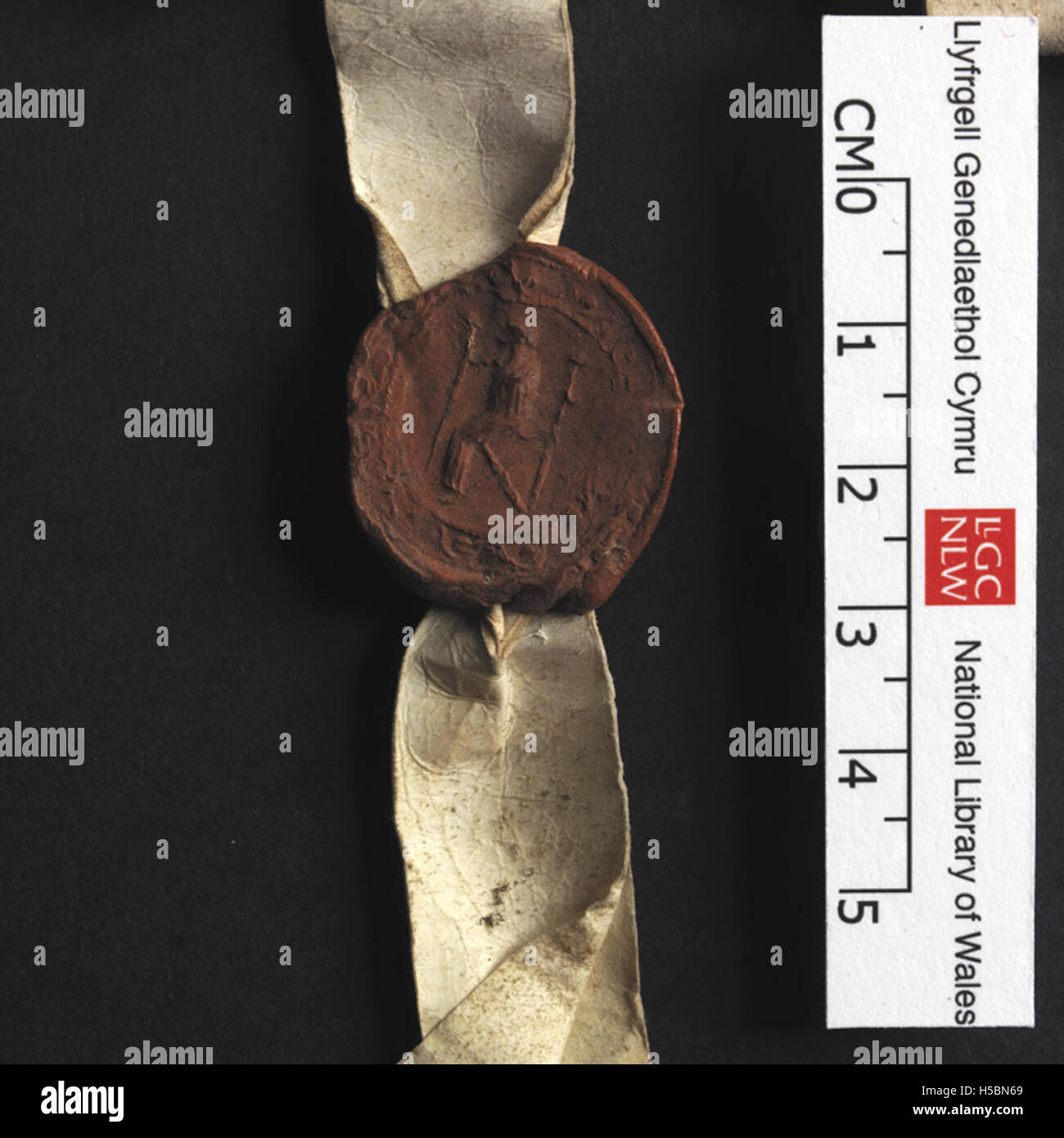 La NLW Pitchford Hall Deeds del 1169 contiene un sigillo ufficiale, che fornisce informazioni storiche sui documenti di proprietà e sulle questioni legali dell'epoca. Questi atti fanno parte di una più ampia collezione d'archivio presso la National Library of Wales, che riflette le transazioni di proprietà medievali. Foto Stock