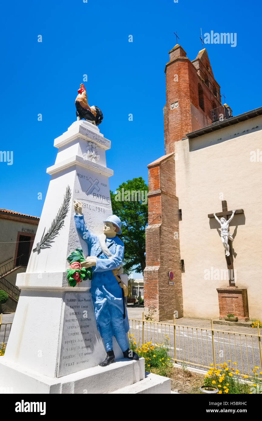 Memoriale per le vittime della Prima Guerra Mondiale, Caignac, Francia Foto Stock