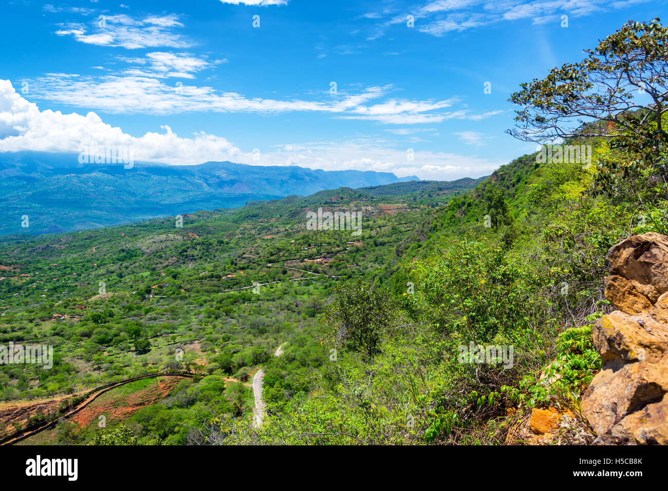 Vista di un bellissimo paesaggio rurale da Barichara, Colombia Foto Stock