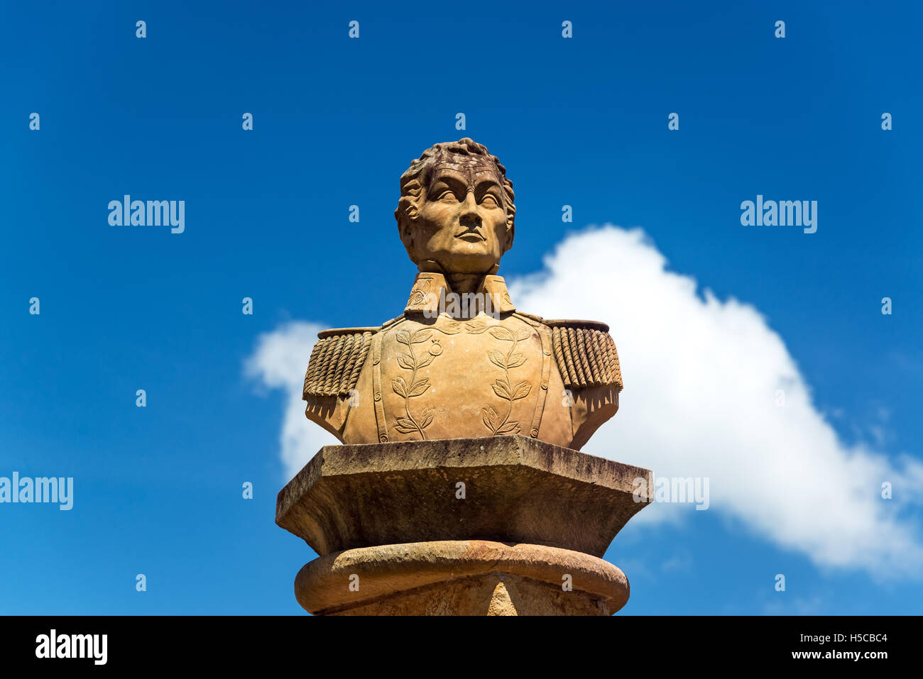 Busto del liberatore Simon Bolivar nella città di Barichara, Colombia Foto Stock