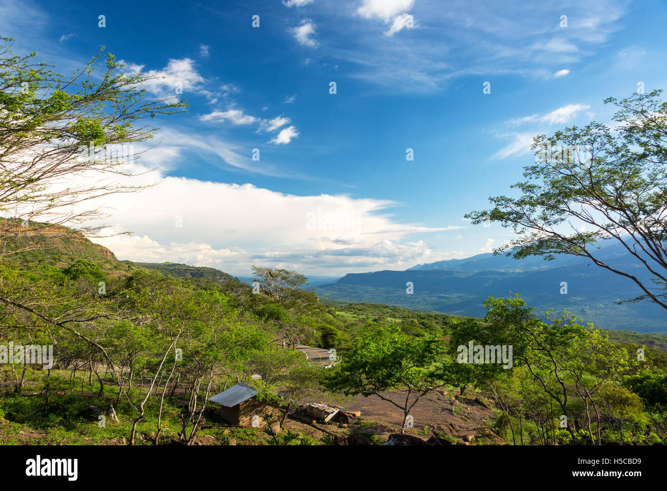 Paesaggio rurale scattate lungo il percorso tra le città di Barichara e Guane a Santander, Colombia Foto Stock