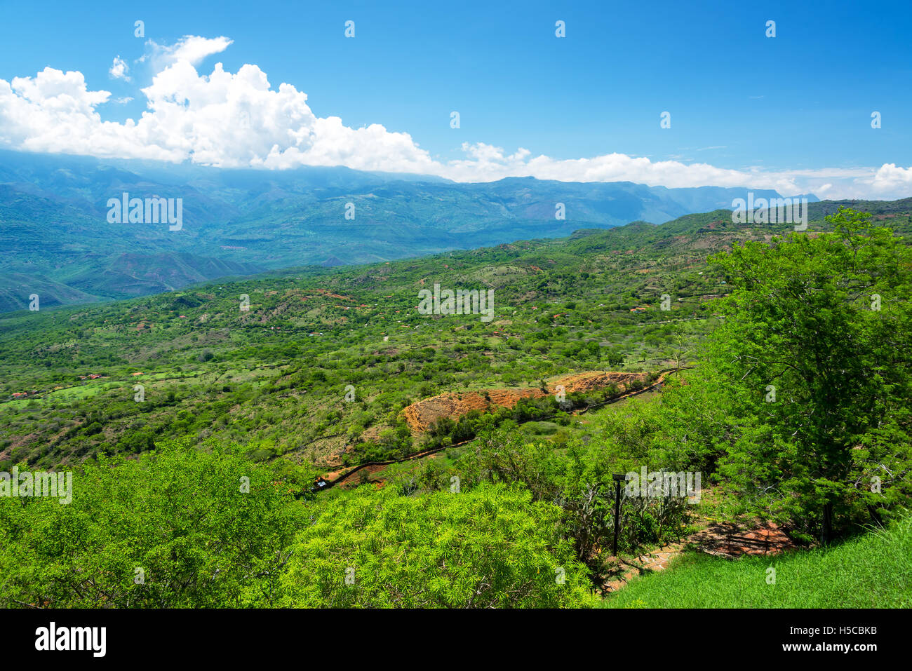 Lussureggiante paesaggio verde della zona intorno a Barichara, Colombia Foto Stock
