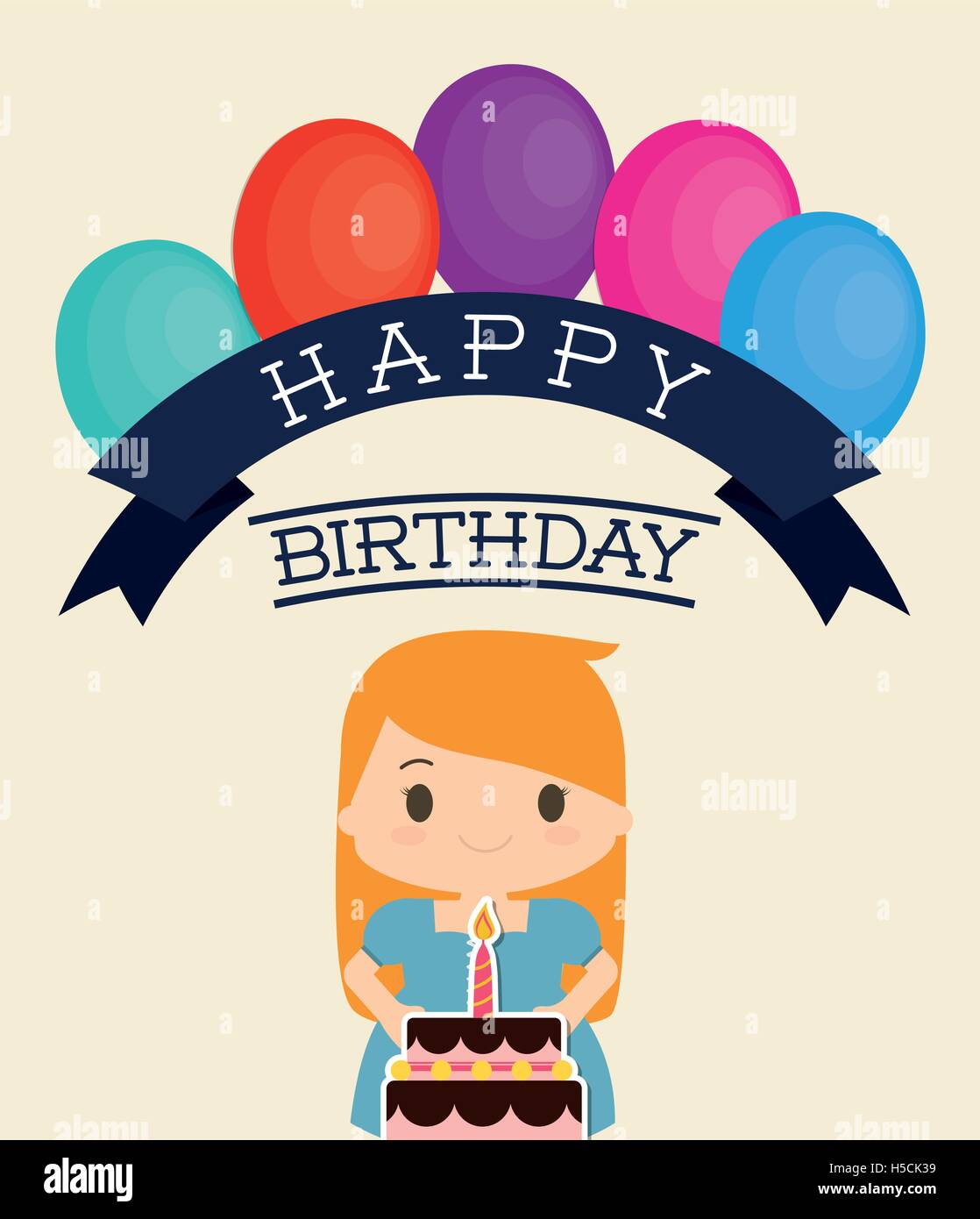 Girl cartoon e buon compleanno design Illustrazione Vettoriale