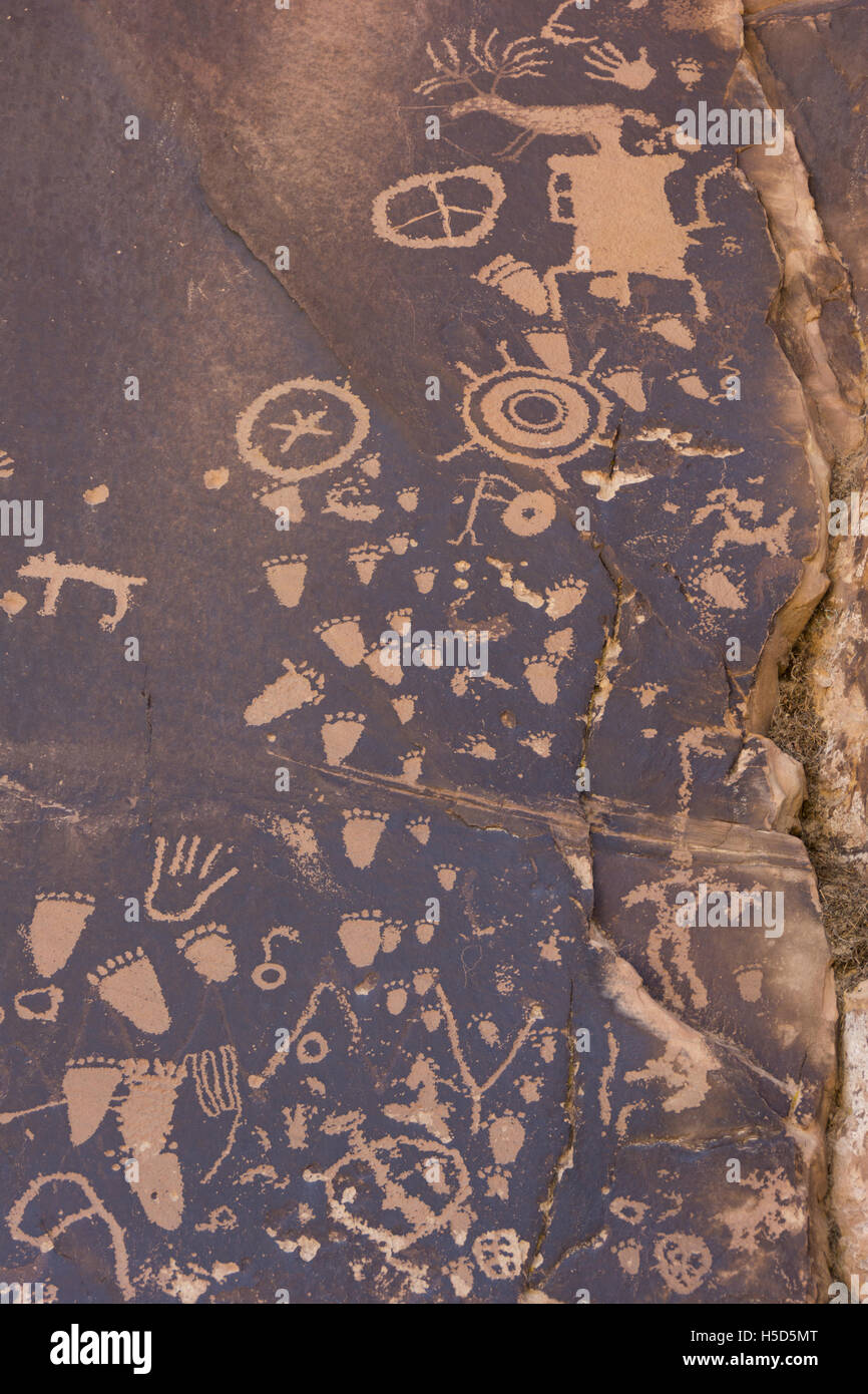 Utah, Newspaper Rock membro Monumento storico, incisioni rupestri Foto Stock