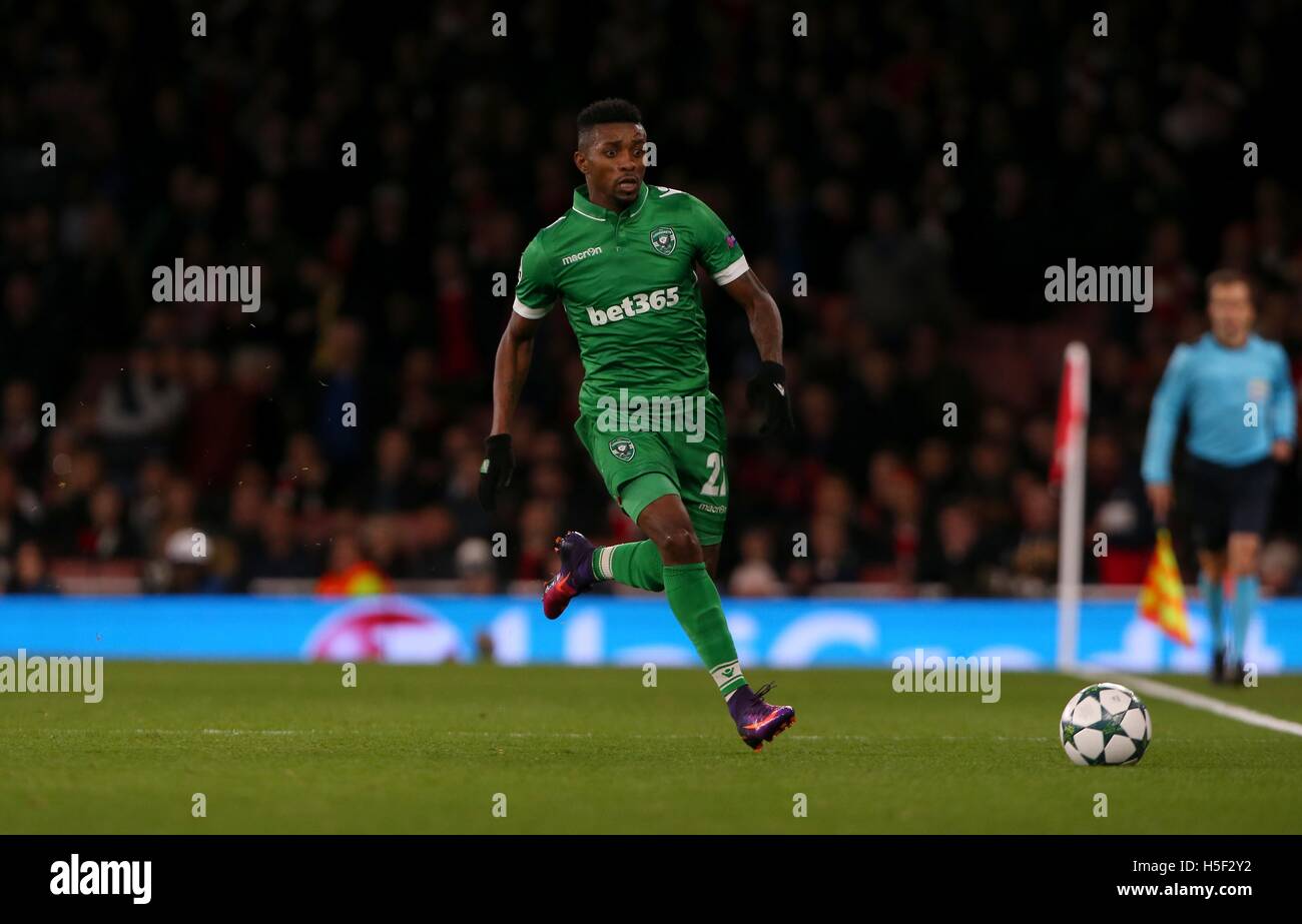 Emirates Stadium, Londra, Regno Unito. Xix oct, 2016. Jonathan di Cafu Ludogorets durante la UEFA Champions League match tra Arsenal e Ludogorets Razgrad presso l'Emirates Stadium di Londra. Ottobre 19, 2016. Solo uso editoriale Credito: teleobiettivo con immagini / Alamy Live News Foto Stock