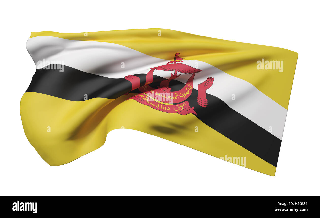 3D rendering della nazione di Brunei bandiera sventola Foto Stock