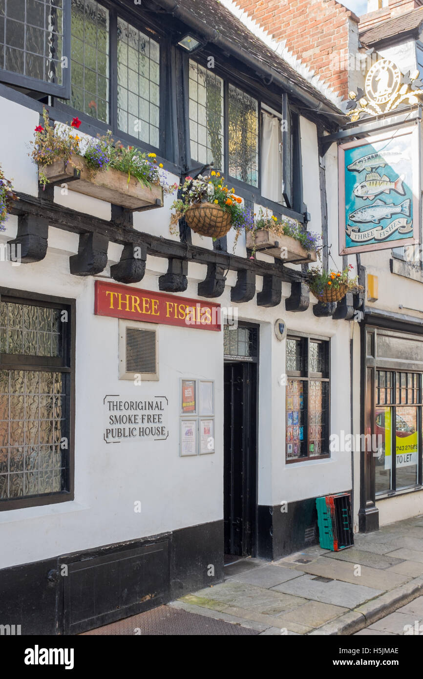 Tre pesci pub nel pesce Street, Shrewsbury Foto Stock