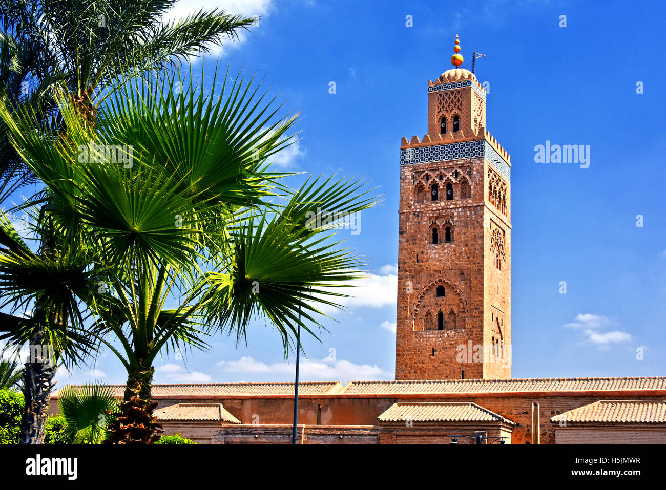 La Moschea di Koutoubia nel sud-ovest del quartiere della medina di Marrakech, Marocco Foto Stock