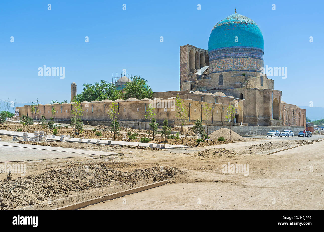 Il Dorut Tilavat complesso comprende la Moschea del Venerdì Kok Gumbaz, Mausoleo di sheikh Sufi, Temurid tomba e Dorus-Tilavat madras Foto Stock